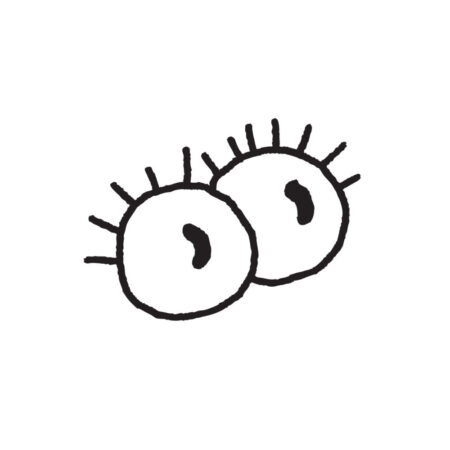 A simple black-and-white drawing of two eyes.